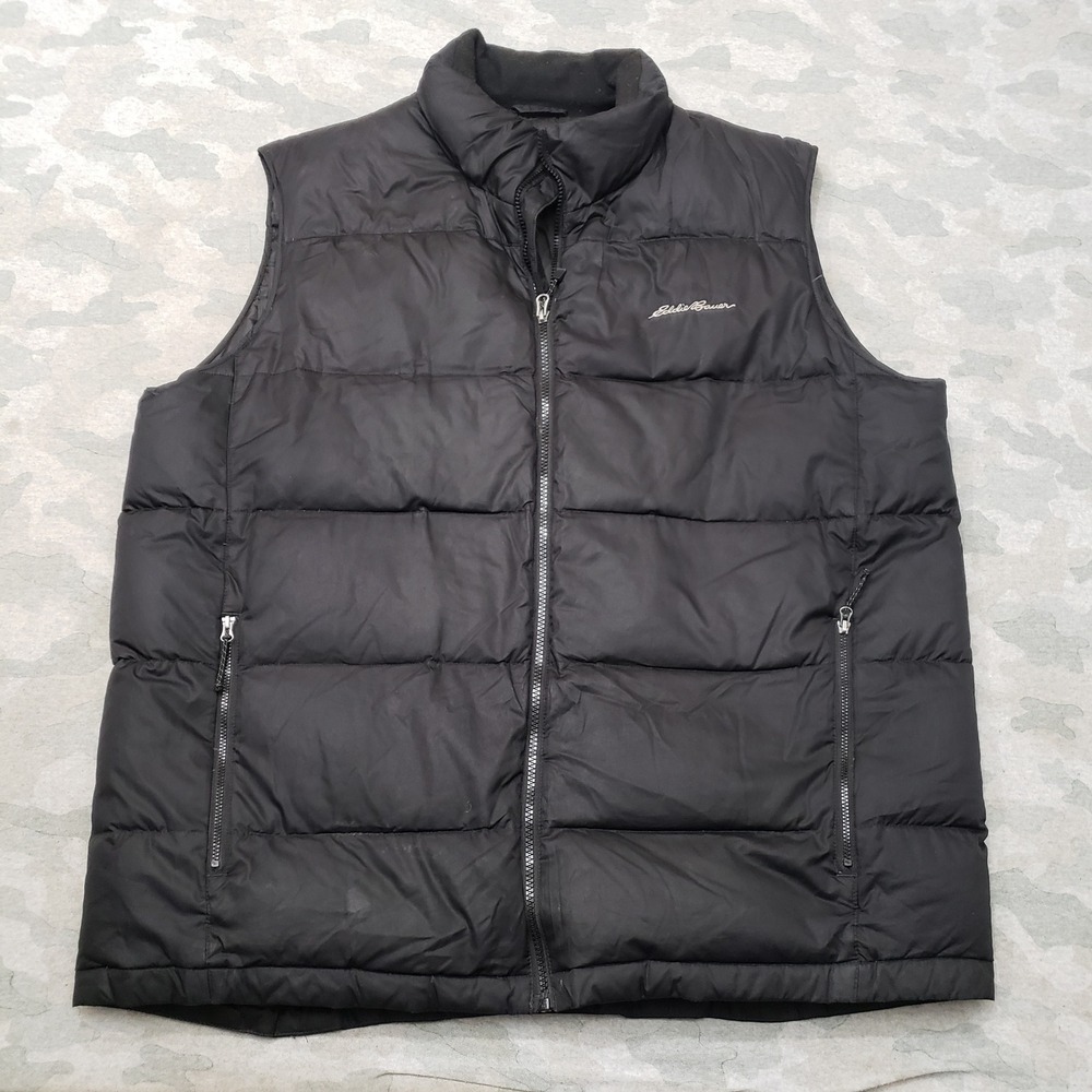 Eddie Bauer Puffer Vest Mens TXL Black EB650 Down Full Zip Outdoors Mock Neck